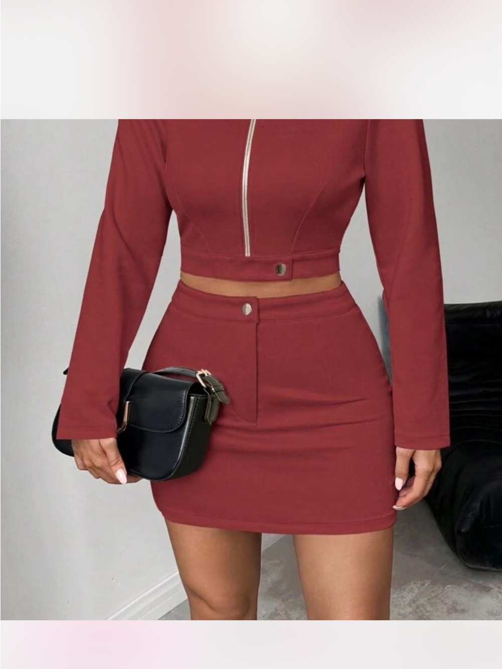SHEIN Rust Red High-Waist Mini Skirt and top 2pc